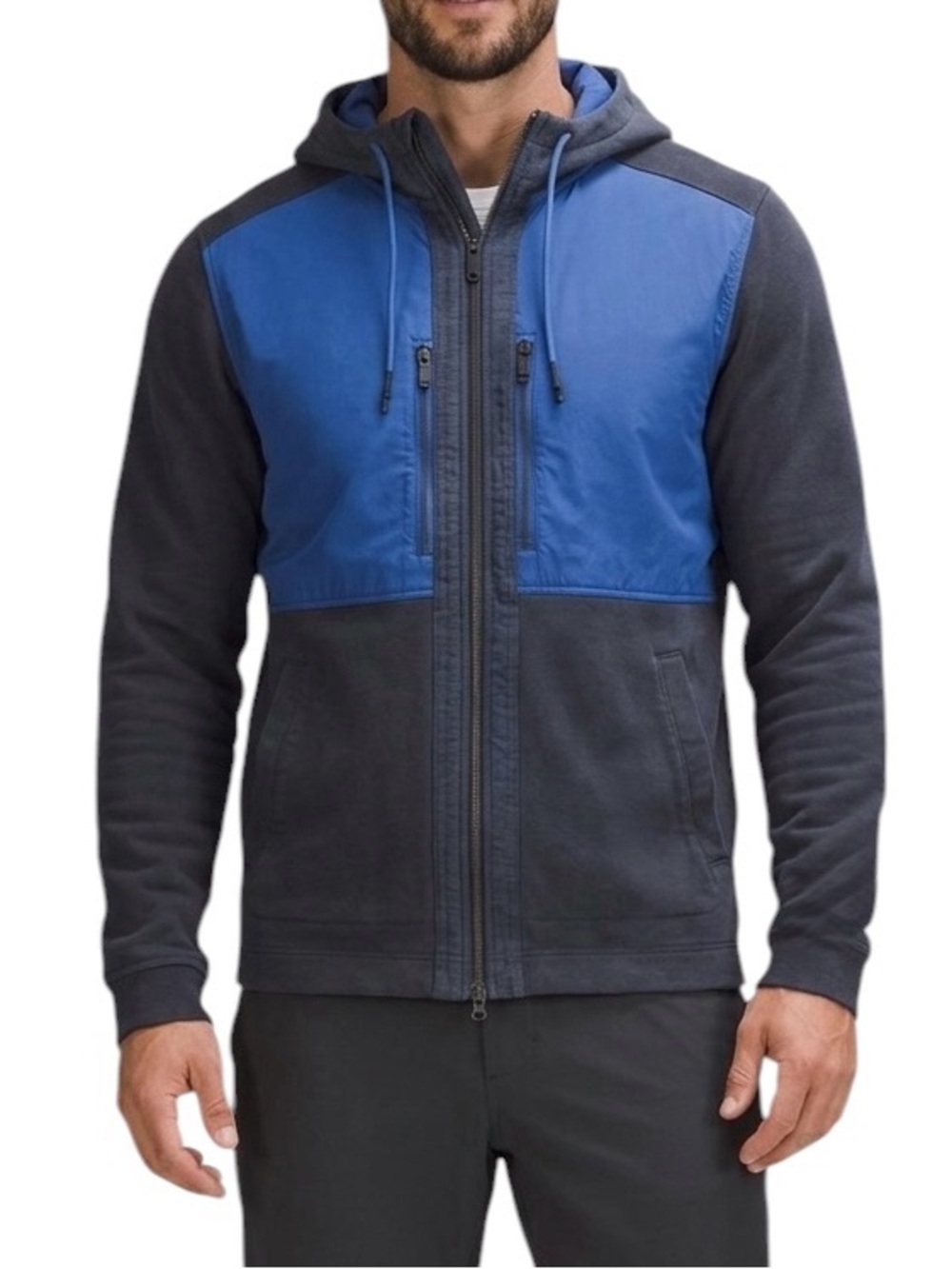 LULULEMON Navy Cobalt Blue Dispatch Zip Up Hoodie Colour Block Drawstring Medium